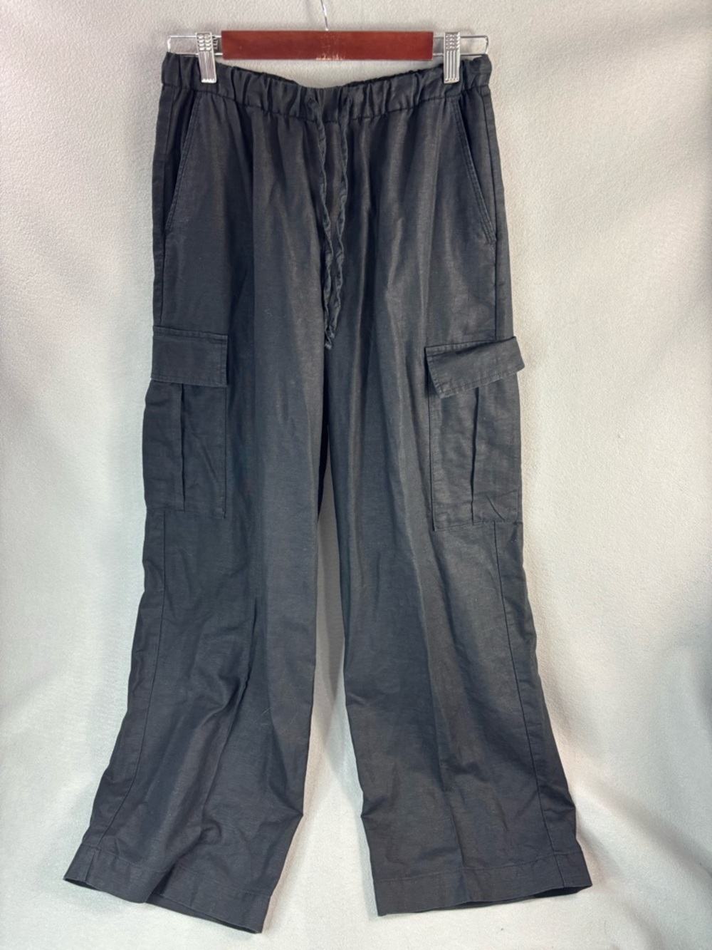 GAP XS Linen Pull-On Wide Leg Cargo Pants in Black